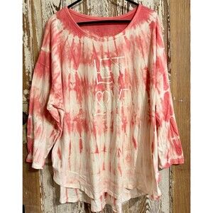 New Directions Studio Long Sleeve Tunic Length Let Love In Tie Dye T-Shirt - 3X